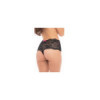 Shorty noir en dentelle et rubans entrecroisés rose sur les côtés 